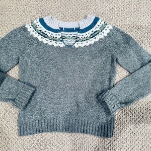 Abercrombie & Fitch Gray and Blue Fair Isle Sweater